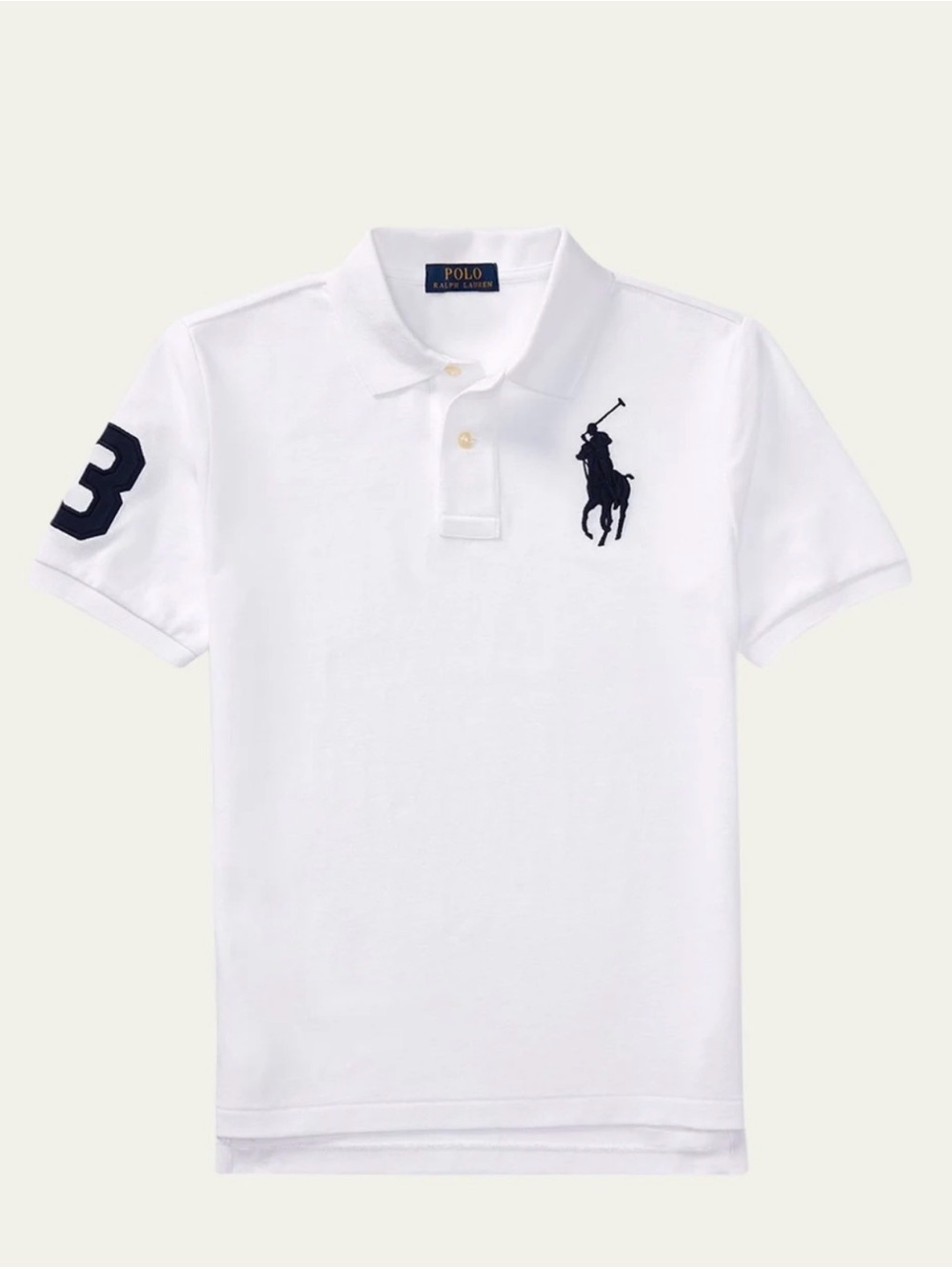Ralph Lauren White Polo with black Embroidered Pony and Sleeve Number